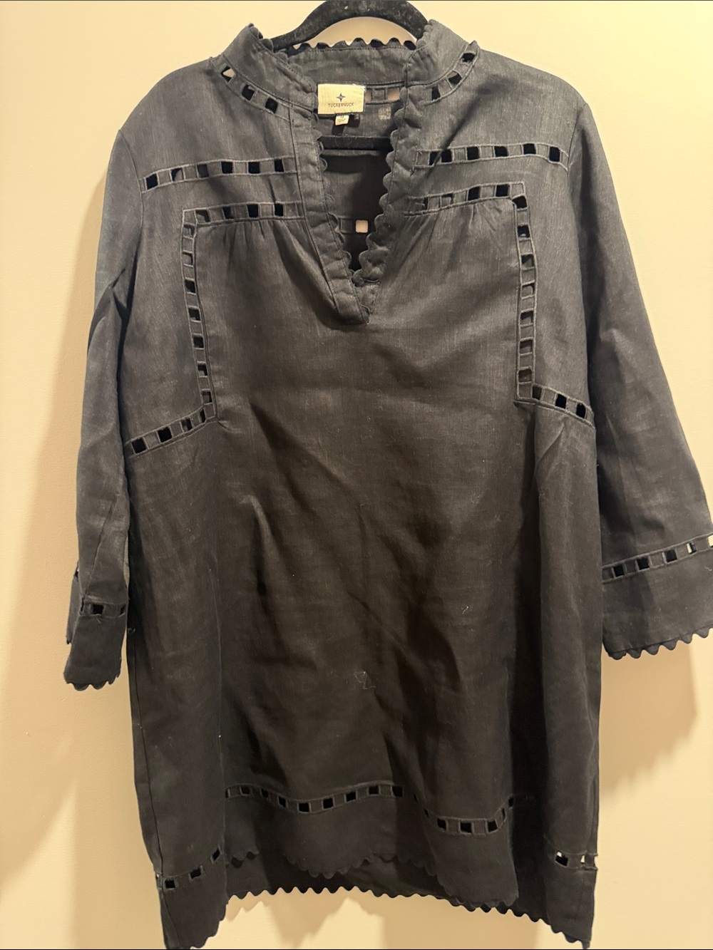 Tuckernuck Linen Black Eyelet-Trim Tunic